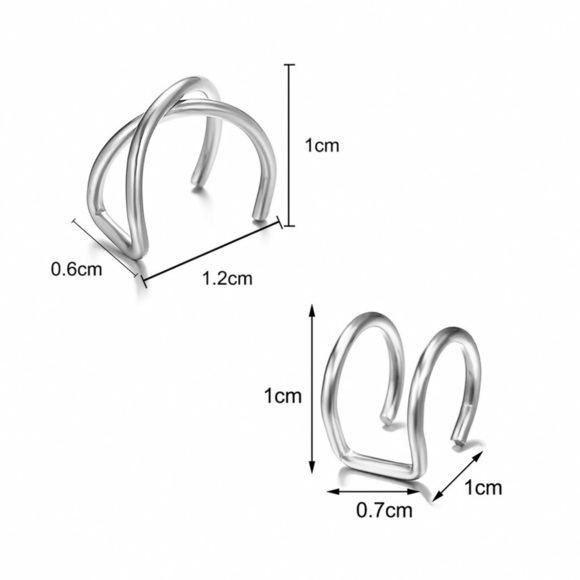 Any 3/$25! Set of 4 Silver Ear Cuffs: 2 Crossed & 2 Bar Ear Cuff Earrings - Picture 5 of 6
